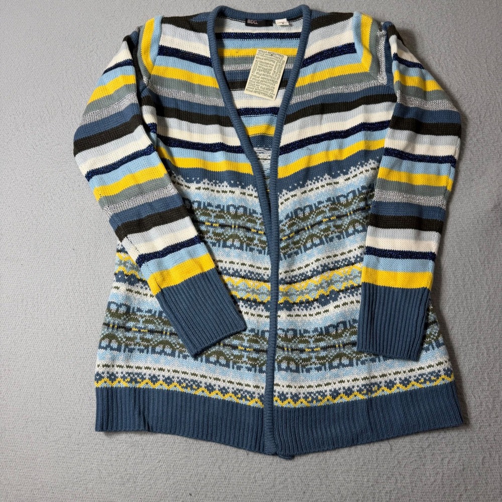 BDG Urban Outfitters Women Blue Striped Fair Isle Cardigan Sweater S NEW